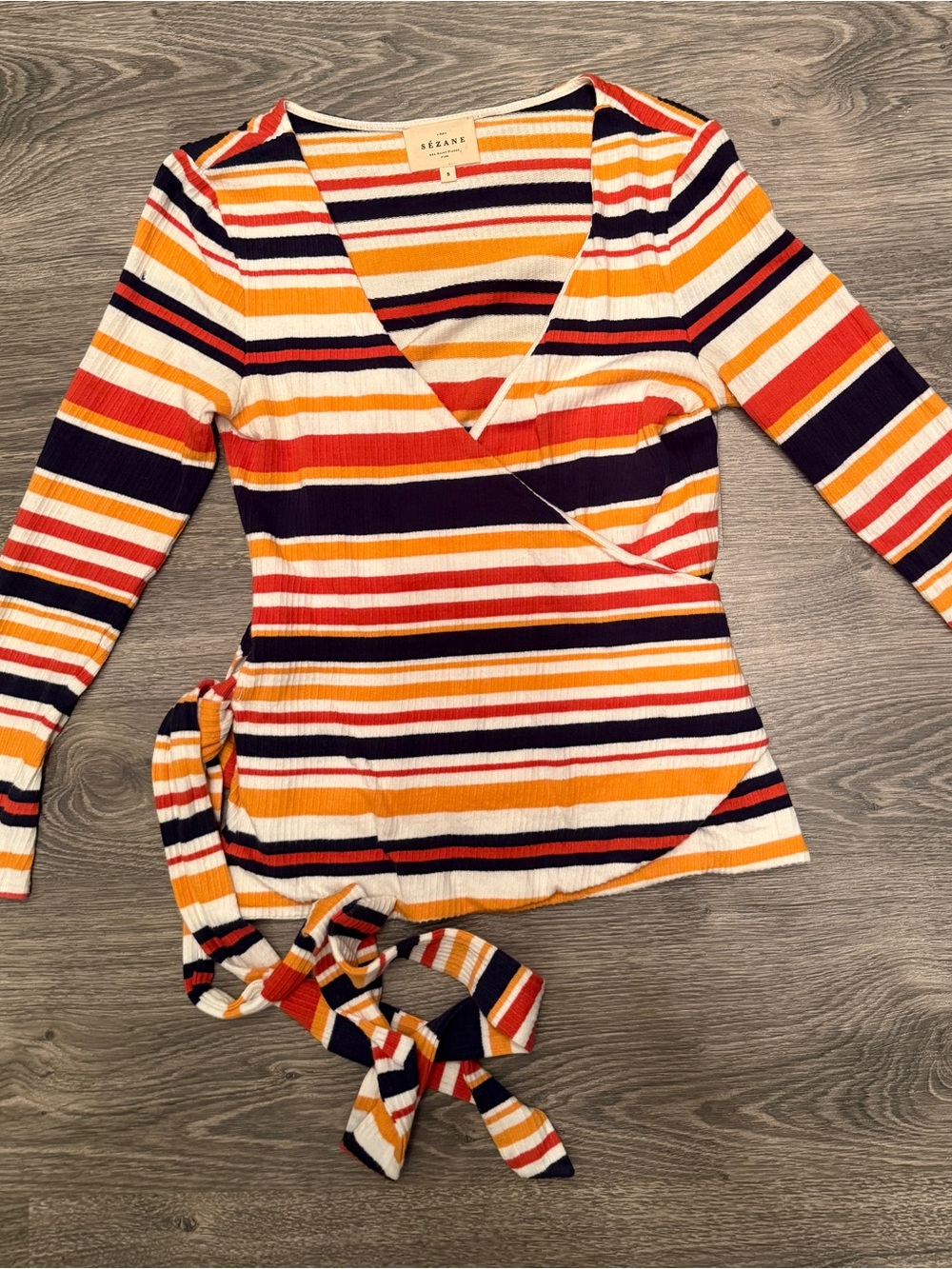 Sézane Adela multi-stripe wrap blouse